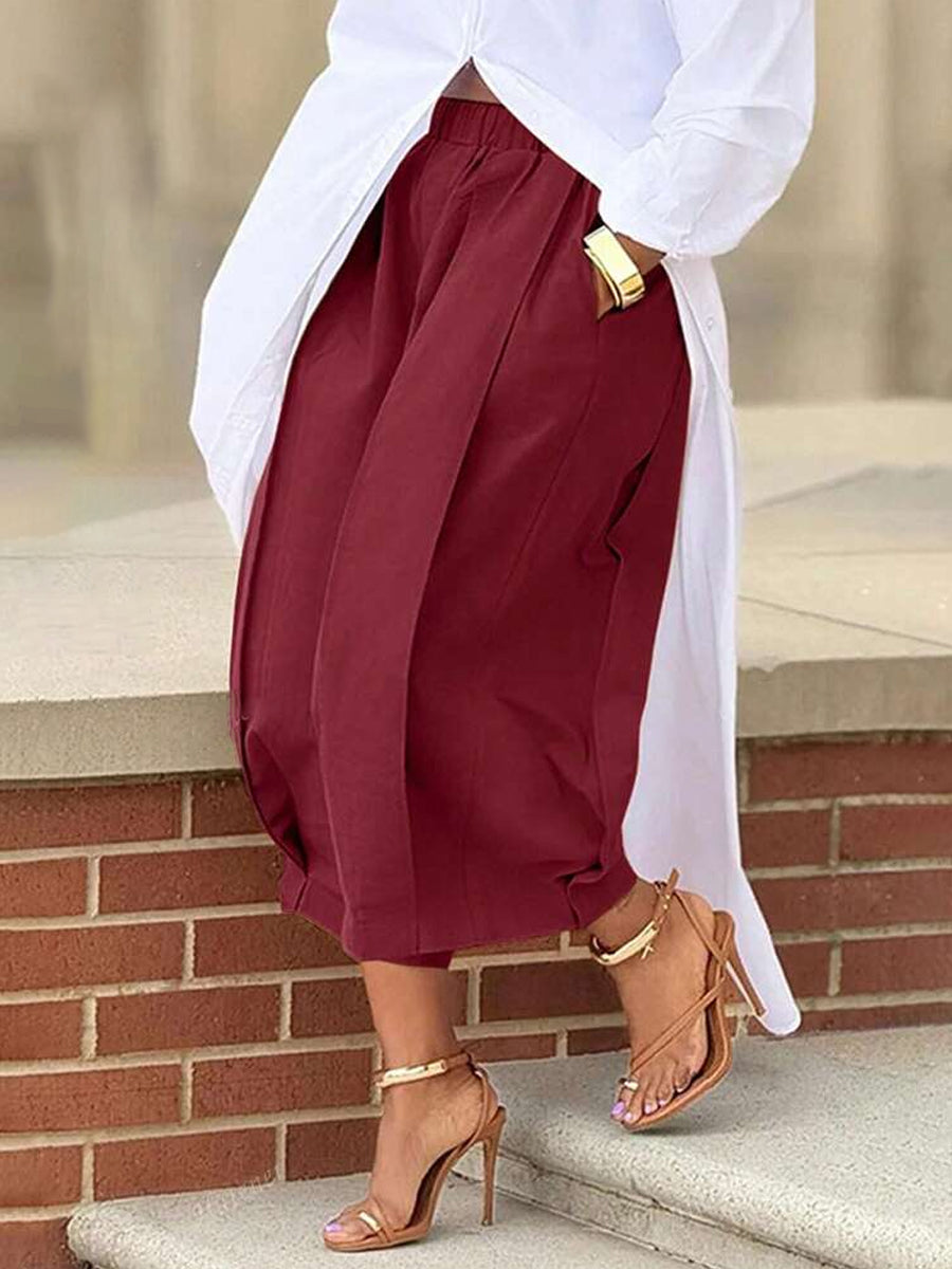 Casual Elastic Waist Wide-leg Pants