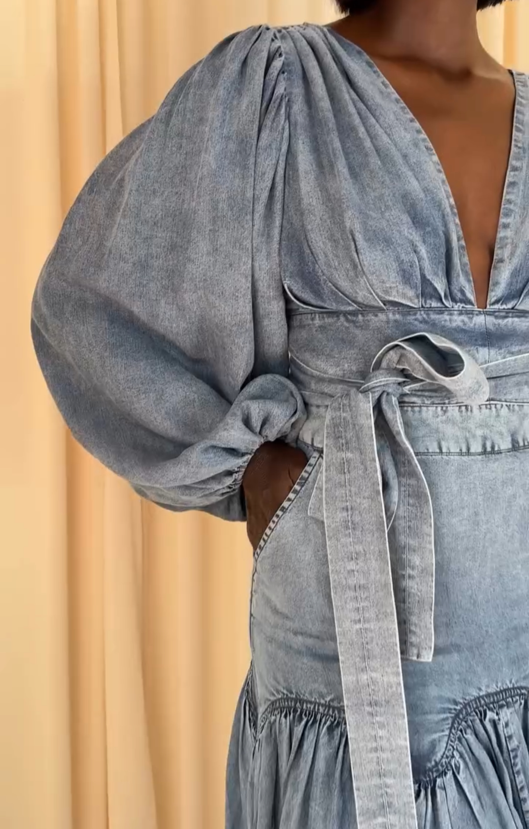 Long-sleeved denim skirt suit