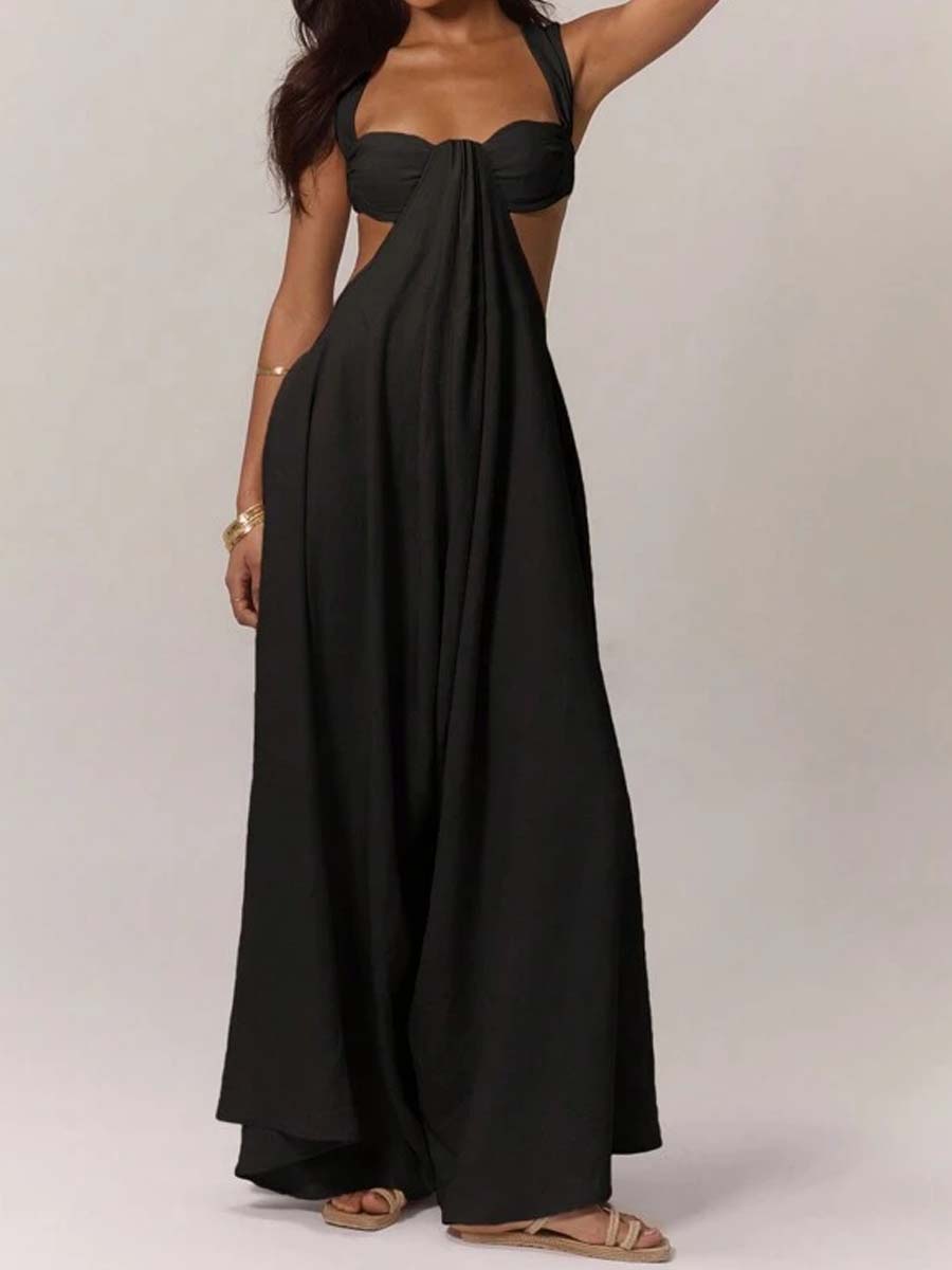Ruched Bust Extreme Wide Leg Jumpsuit