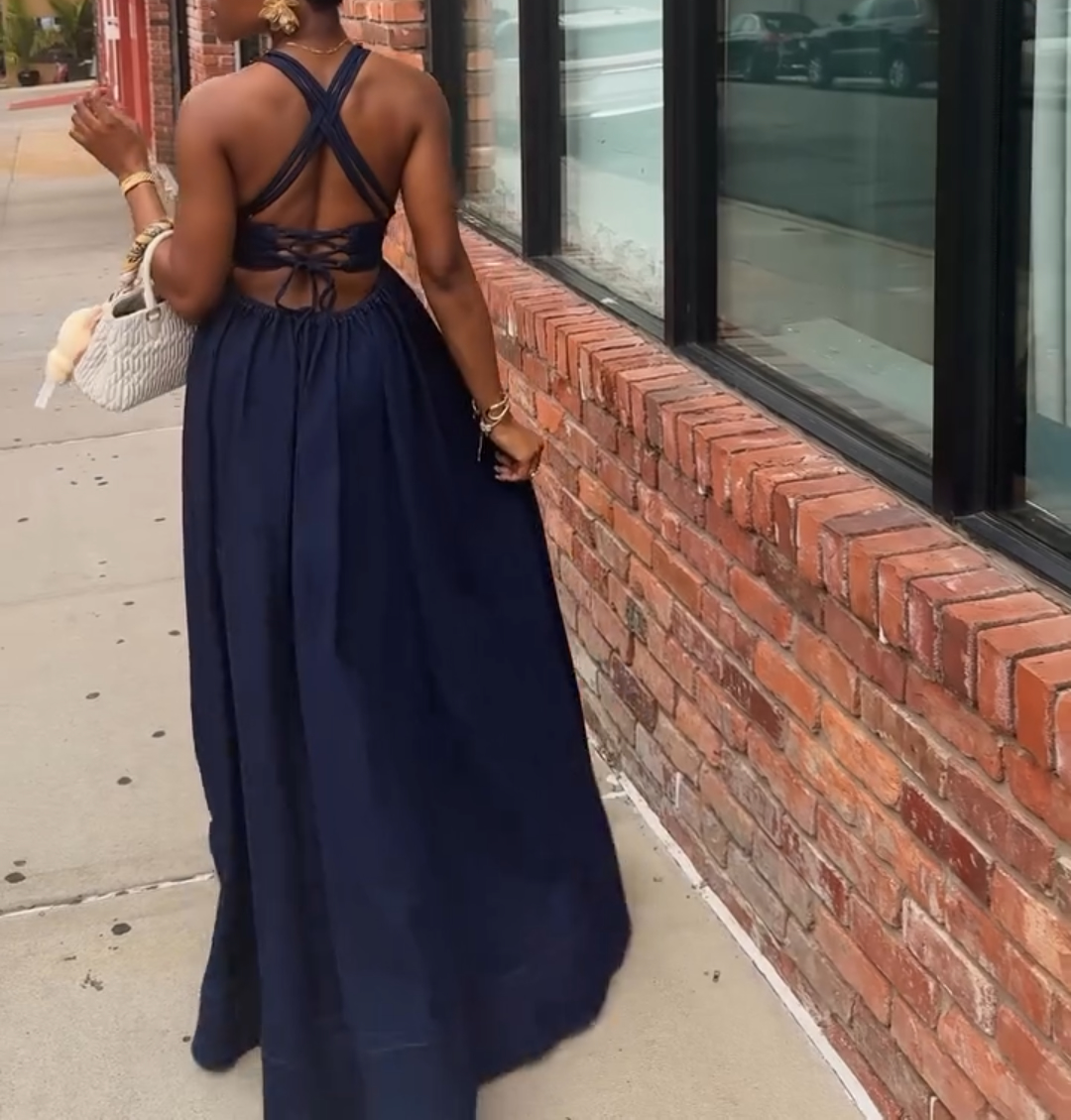 Denim suspender skirt