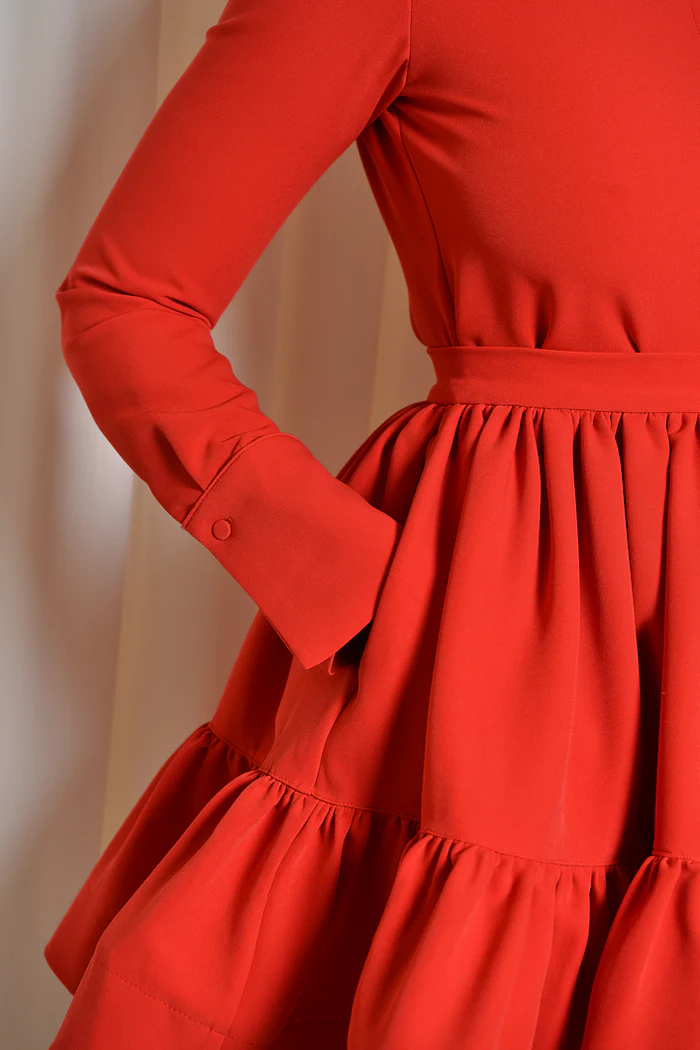 Red epaulette shirt + short skirt two-piece set