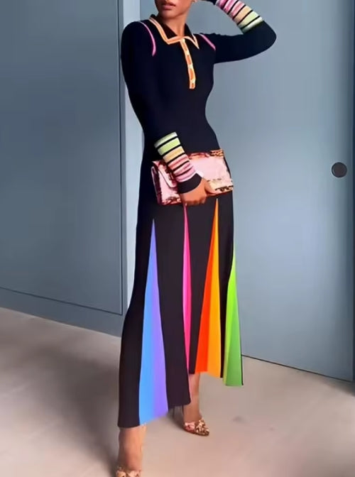 Contrast color slim dress