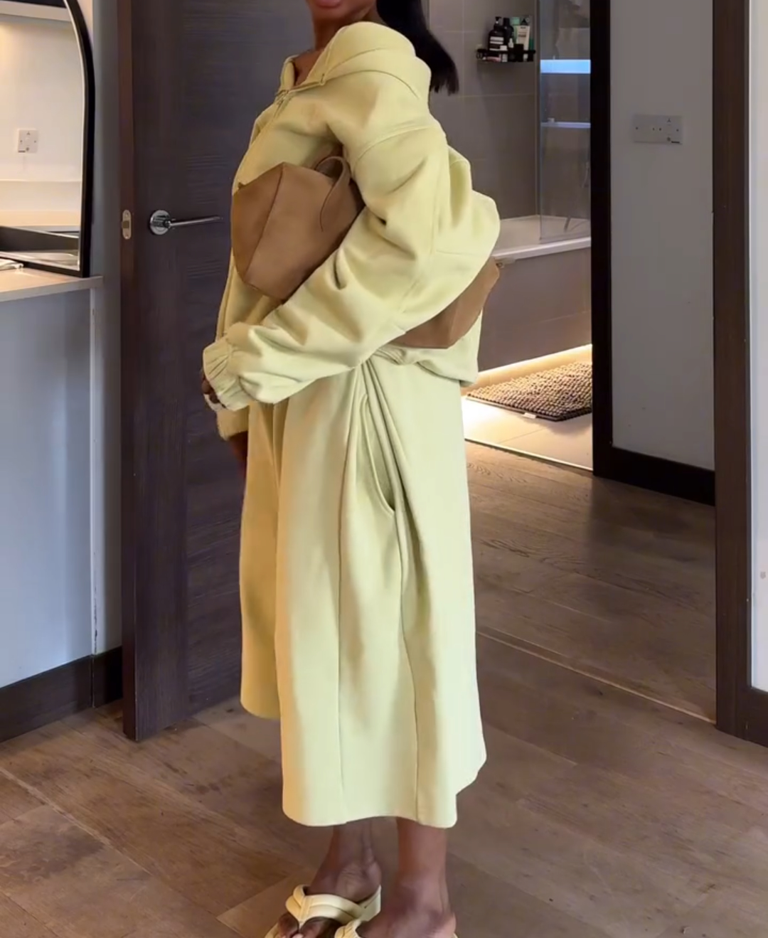 Zipper Hooded Sports Cardigan + Wide-Leg Pants Two-Piece Set