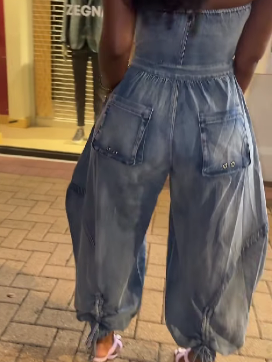Denim Strapless Jumpsuit
