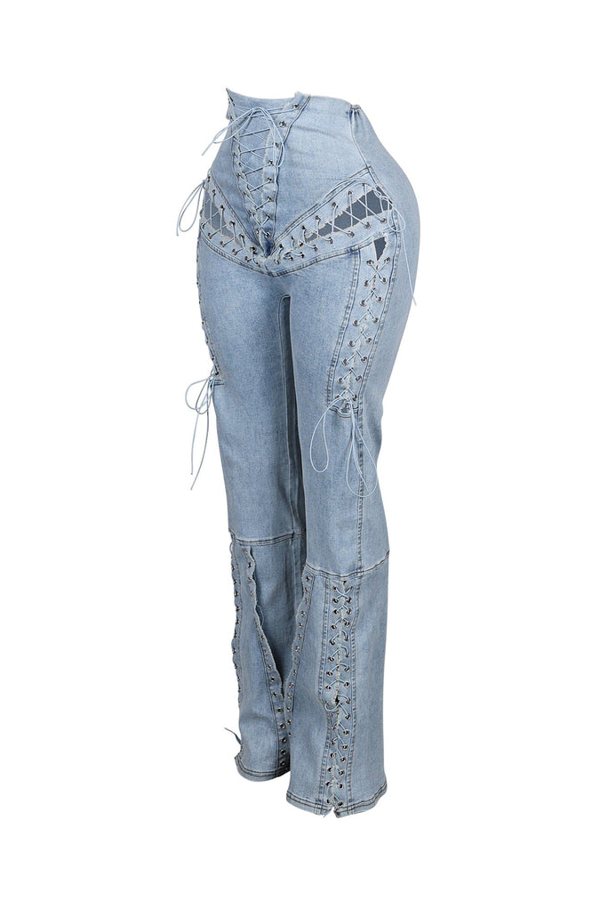 High Waist Lace Up Jeans