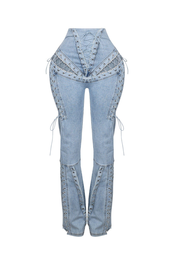 High Waist Lace Up Jeans
