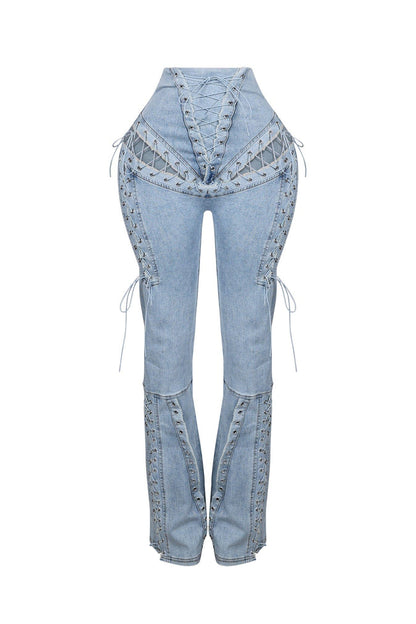 High Waist Lace Up Jeans