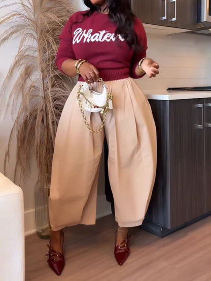 Casual Elastic Waist Wide-leg Pants