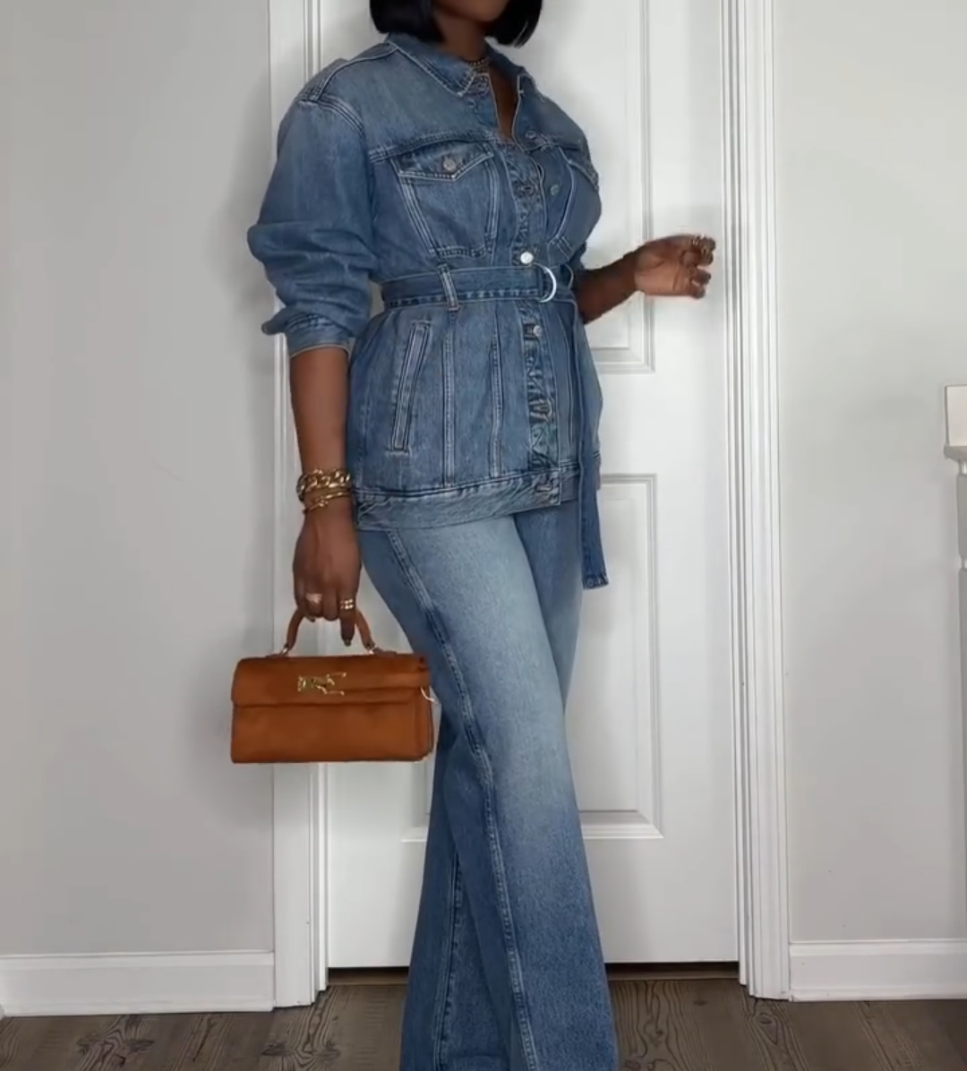 Lace-up denim jacket