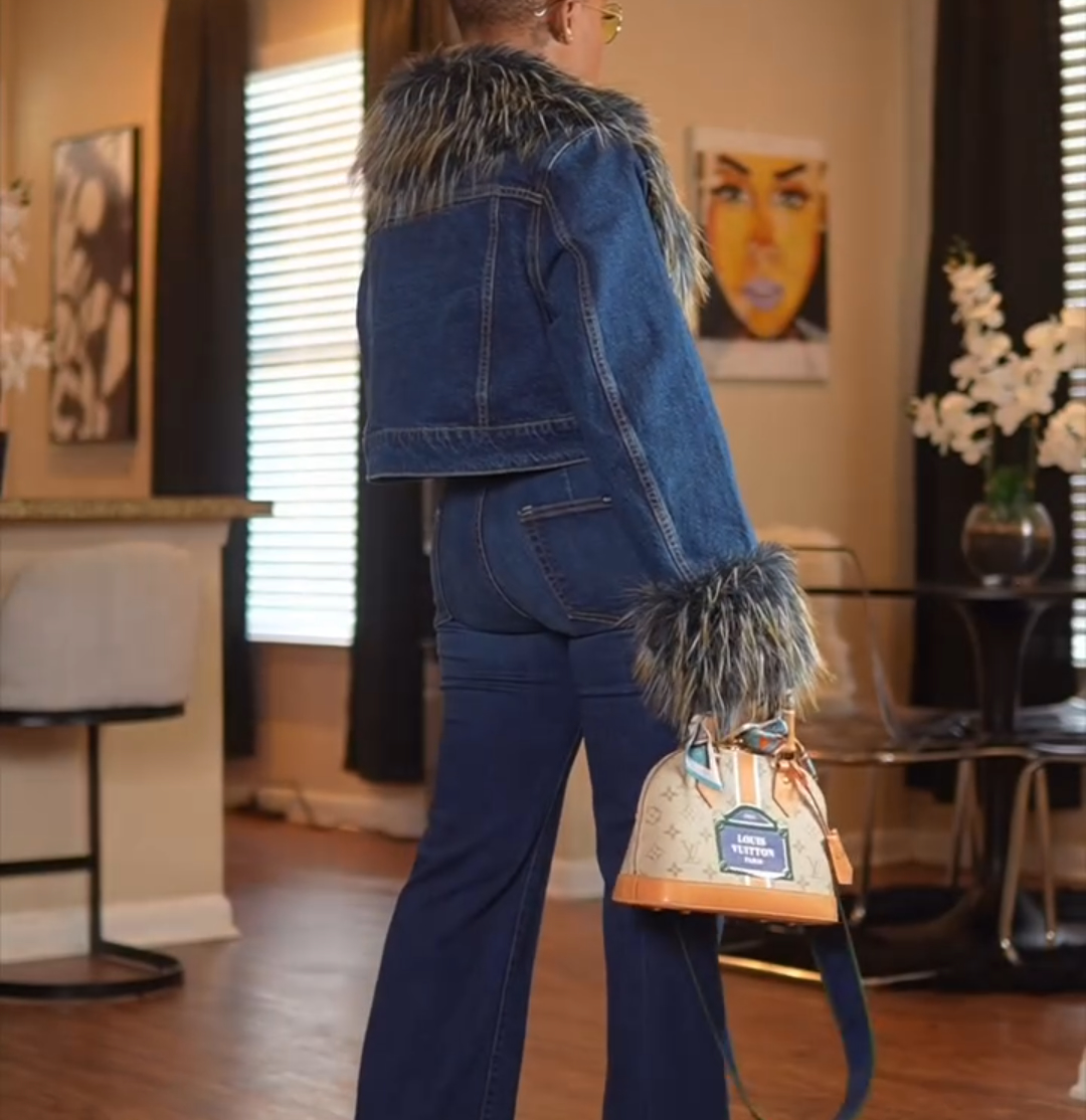 Fur collar denim jacket