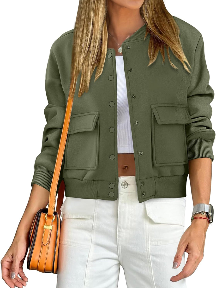 Fashion Thread Double Pocket Cropped Bomber Jacket