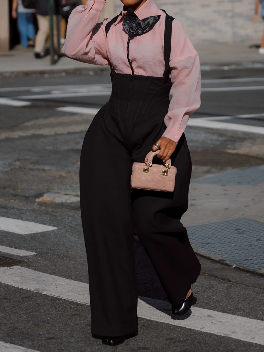 Appliques Shirt & High Waist Overalls