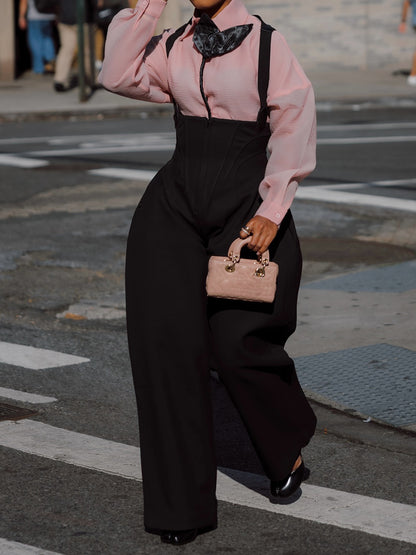 Appliques Shirt & High Waist Overalls