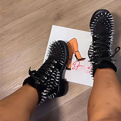 Silver Spiked Lace-up Platform Martin Boots