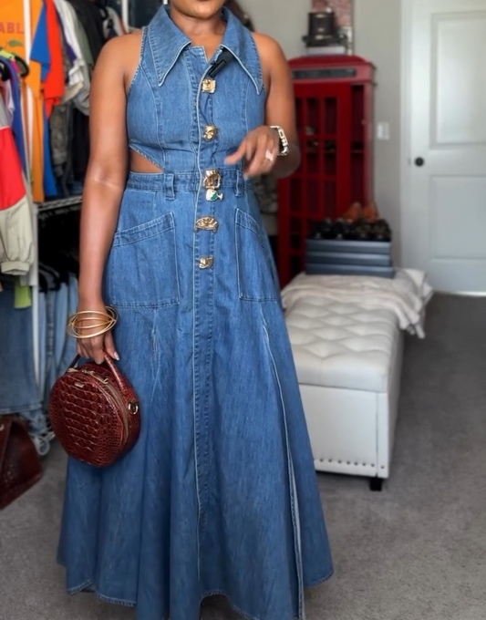 Lapel denim dress