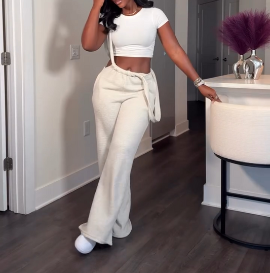 Wide-leg suspender casual pants