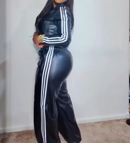 Faux leather two-piece suit