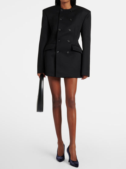 Elegant Round Neck Double-breasted Blazer Dress