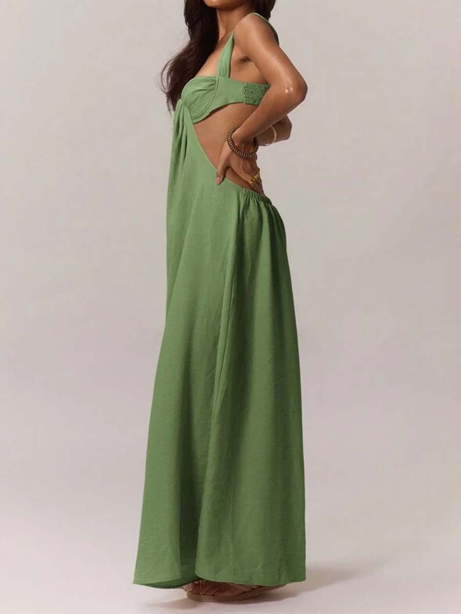 Ruched Bust Extreme Wide Leg Jumpsuit