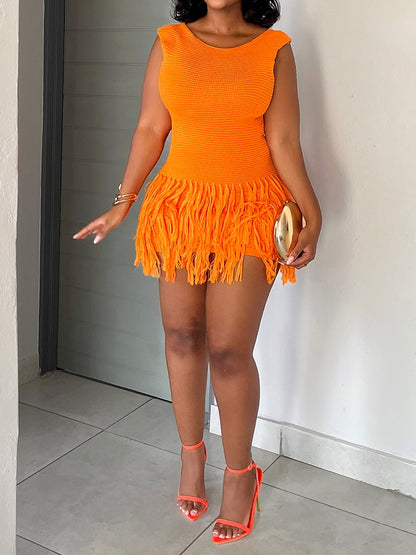 Knitted Tassel Sexy Open Back Dress
