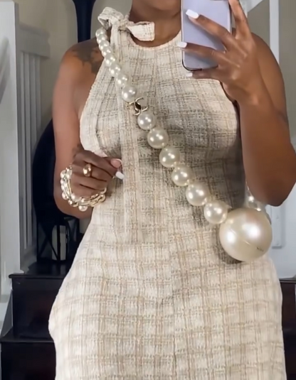 Taupe Tweed Maxi Dress