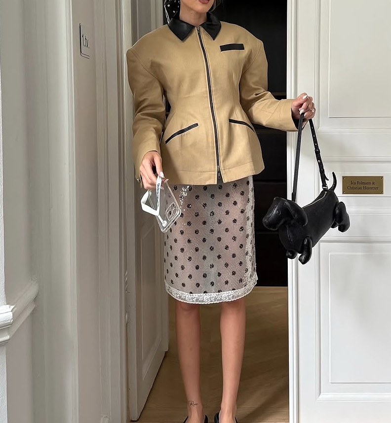 Lapel leather zipper jacket