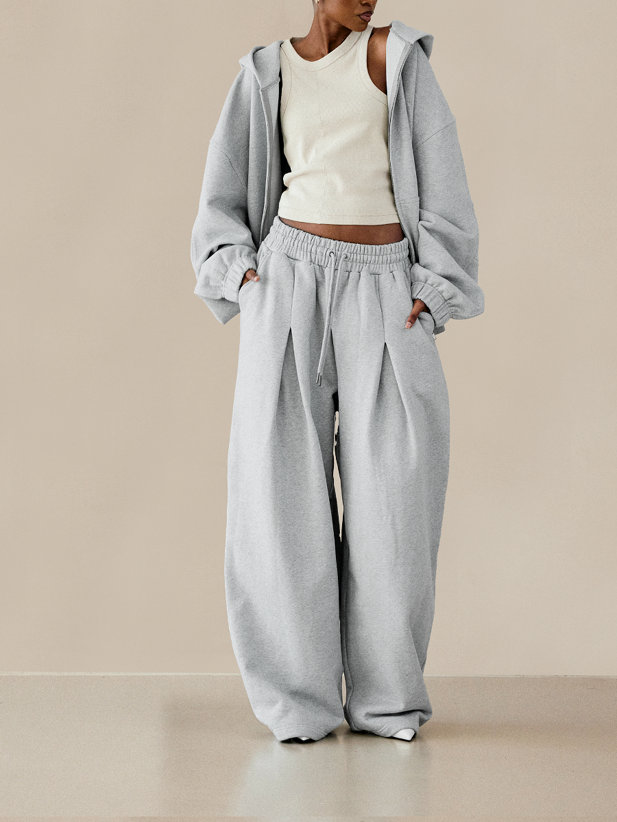 Hooded Solid Color Zipper Suit