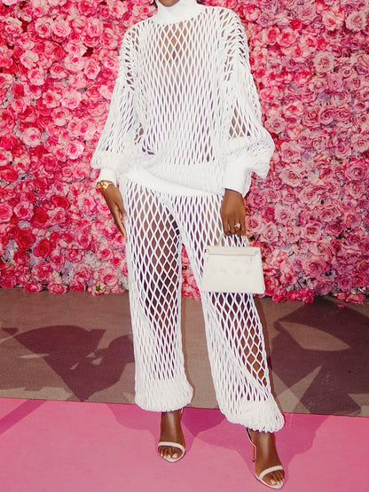 Knitted Hollowed Out Two Pieces Set