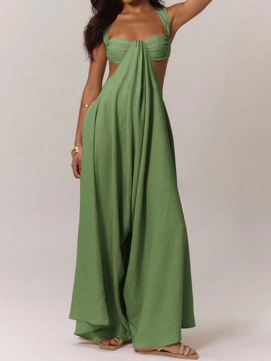 Ruched Bust Extreme Wide Leg Jumpsuit