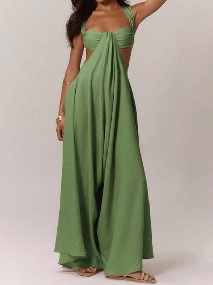 Ruched Bust Extreme Wide Leg Jumpsuit