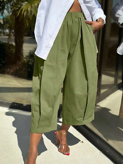 Casual Elastic Waist Wide-leg Pants