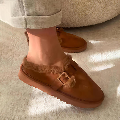 Round Toe Fleece-Lined Flat Bean Shoes