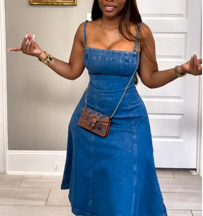 Denim suspender skirt