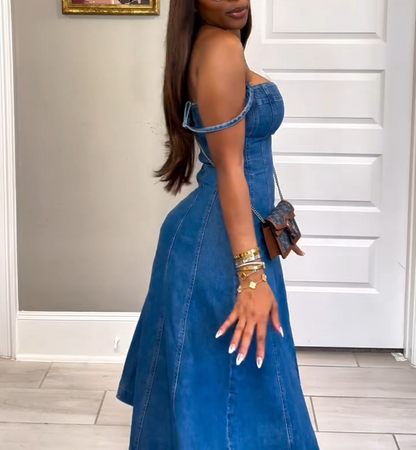 Denim suspender skirt