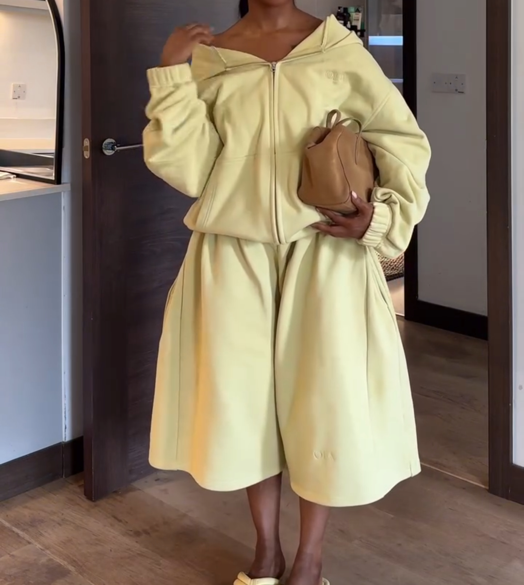 Zipper Hooded Sports Cardigan + Wide-Leg Pants Two-Piece Set