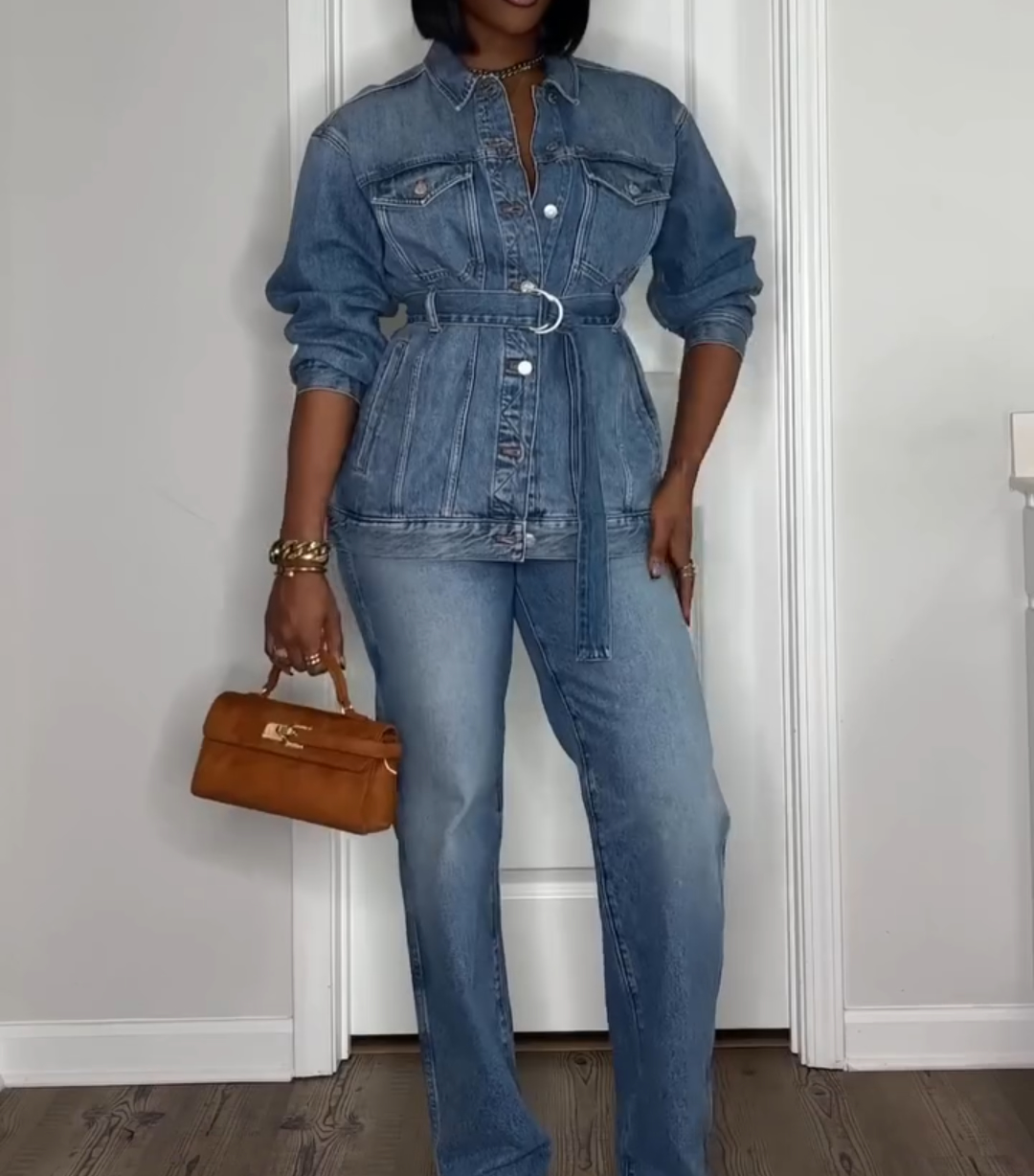 Lace-up denim jacket