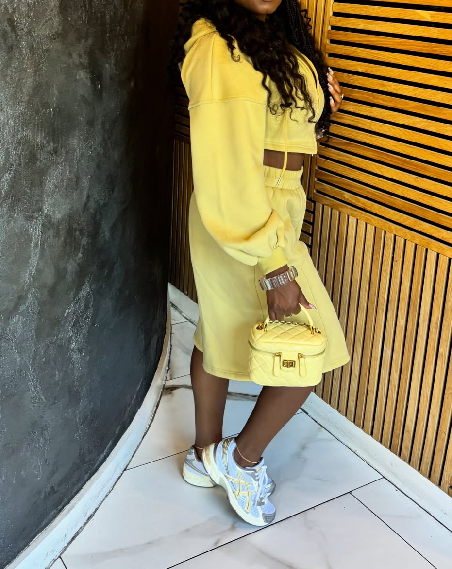 Chic Yellow Crop Hoodie & Bermuda Shorts Set