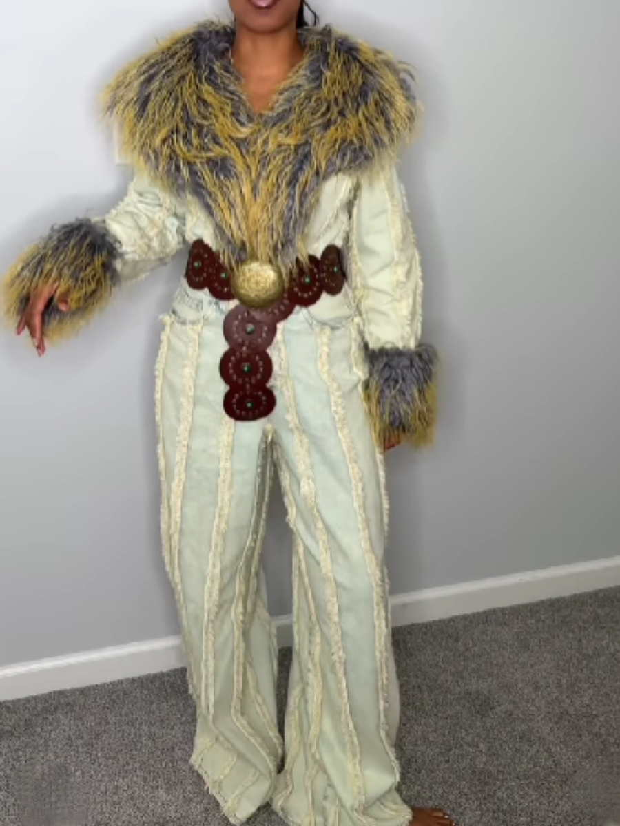 Denim Fur Jumpsuit