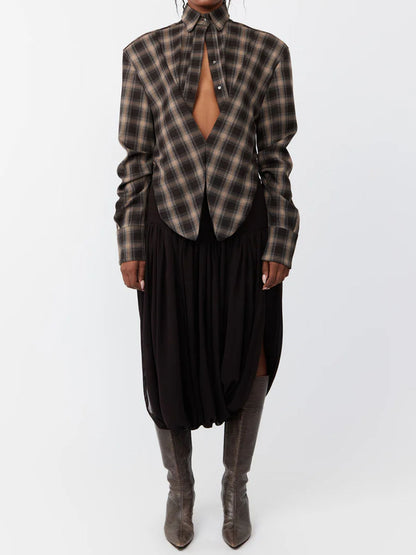 Plunging Neck Shoulder Padding Shirt