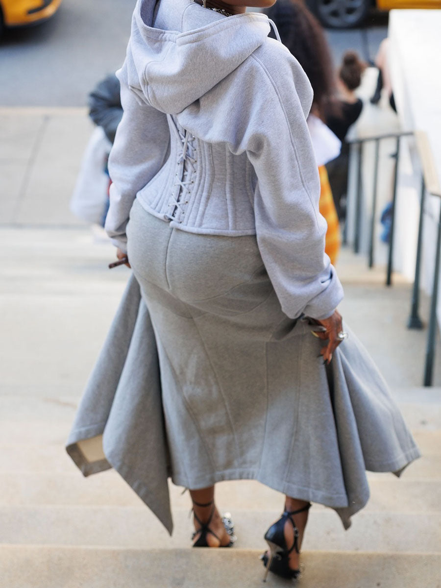 Eyelet Detail Sweatshirt Two Pieces Dress