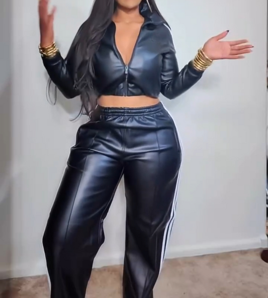 Faux leather two-piece suit