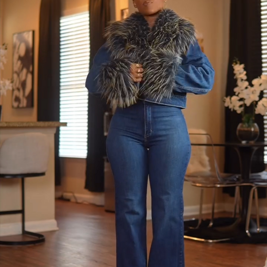 Fur collar denim jacket