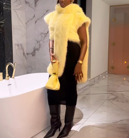 2-in-1 Faux Fur Shrug in Yellow