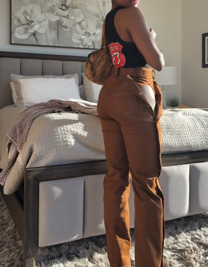 Hidden side button high waist jeans