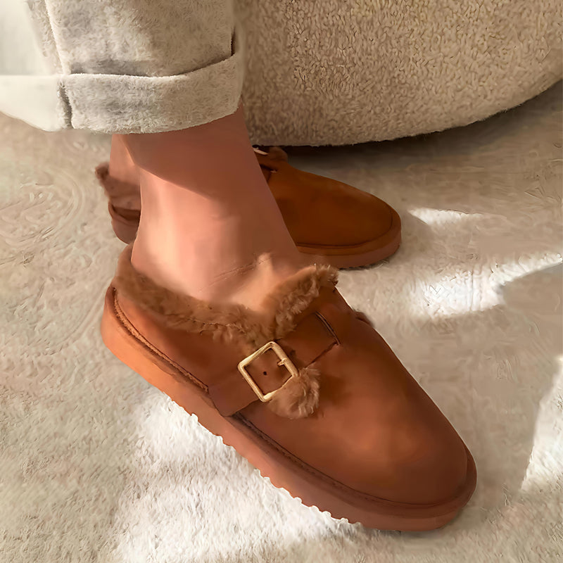 Round Toe Fleece-Lined Flat Bean Shoes