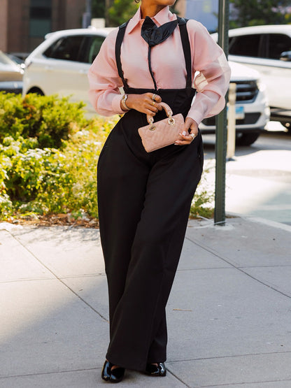 Appliques Shirt & High Waist Overalls