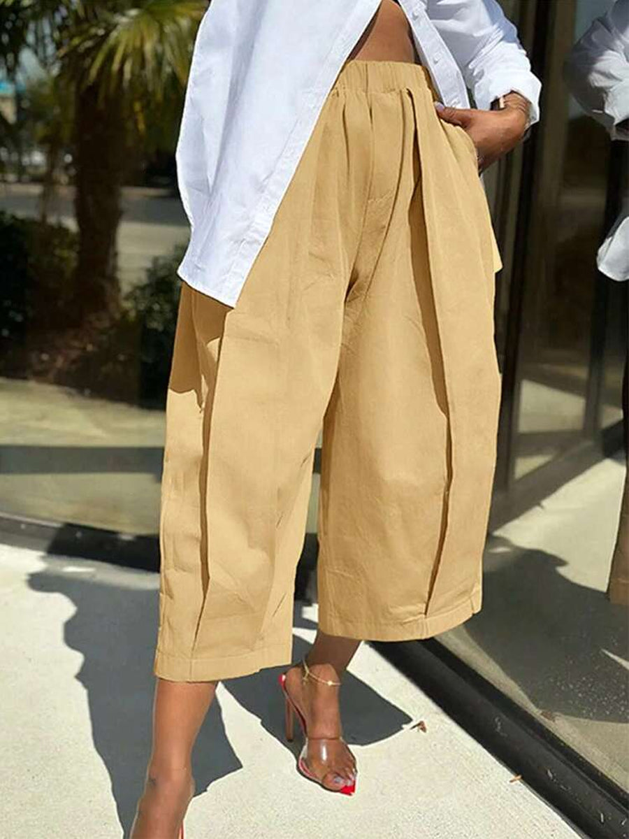 Casual Elastic Waist Wide-leg Pants