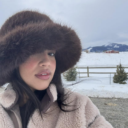 Faux Fox Fur Plush Fisherman Hat