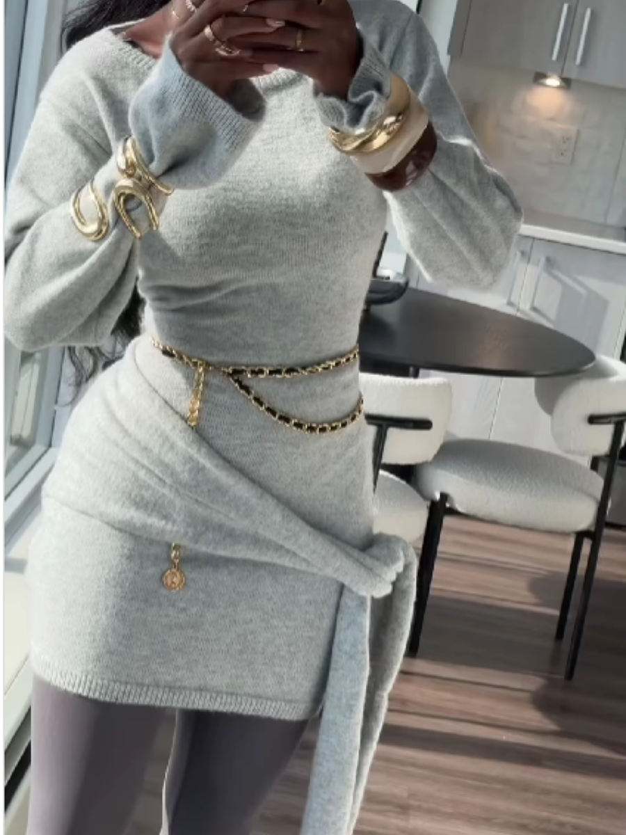 Solid Knit Lace-Up Mini Dress