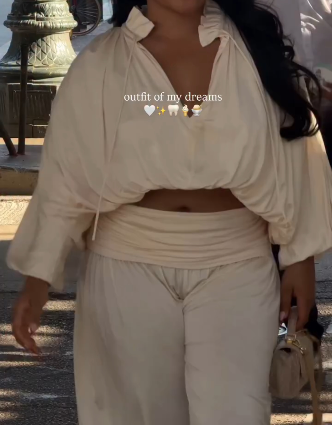 V-neck top + drape pants two-piece set